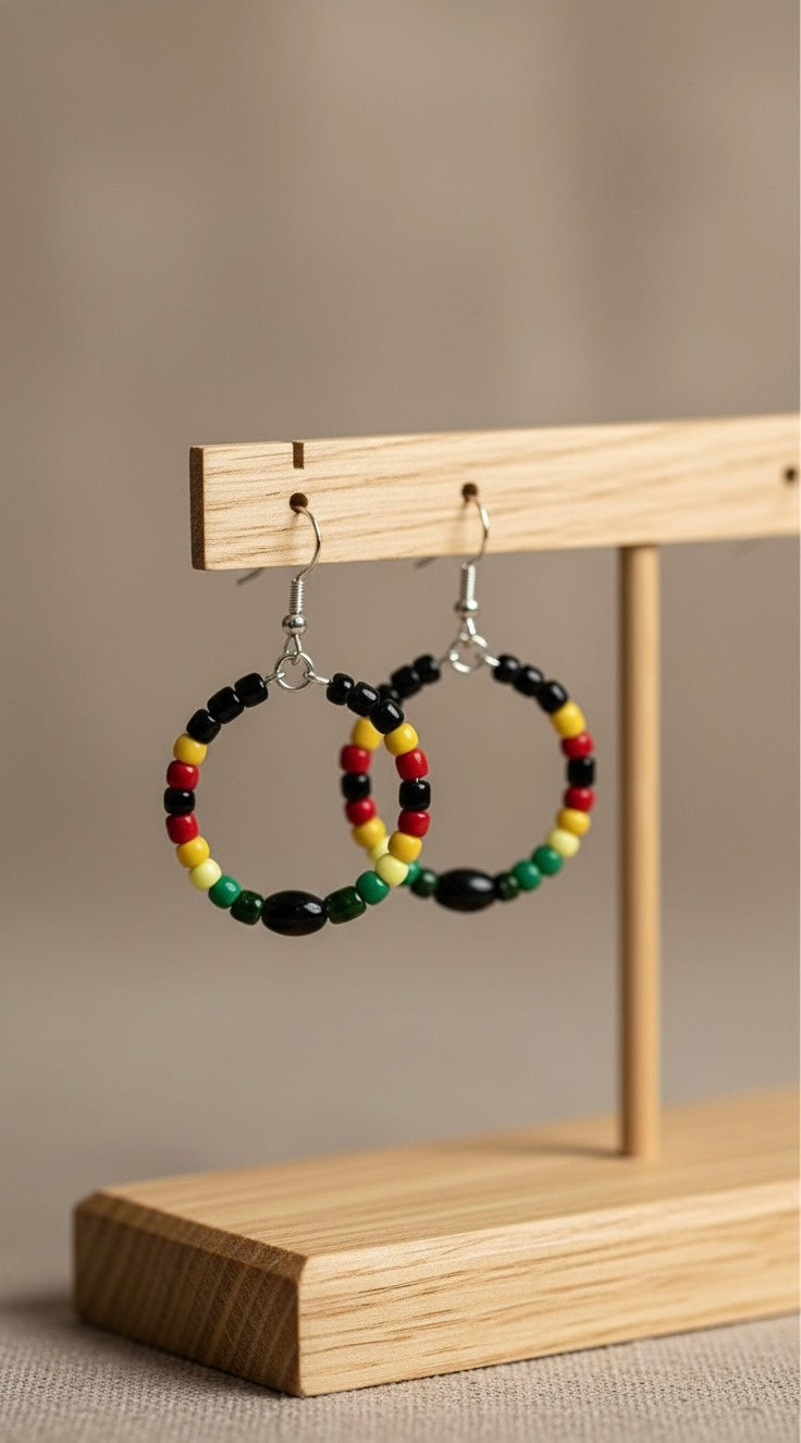 Rasta Beaded Hoop Earrings – Handmade African-Inspired Jewelry