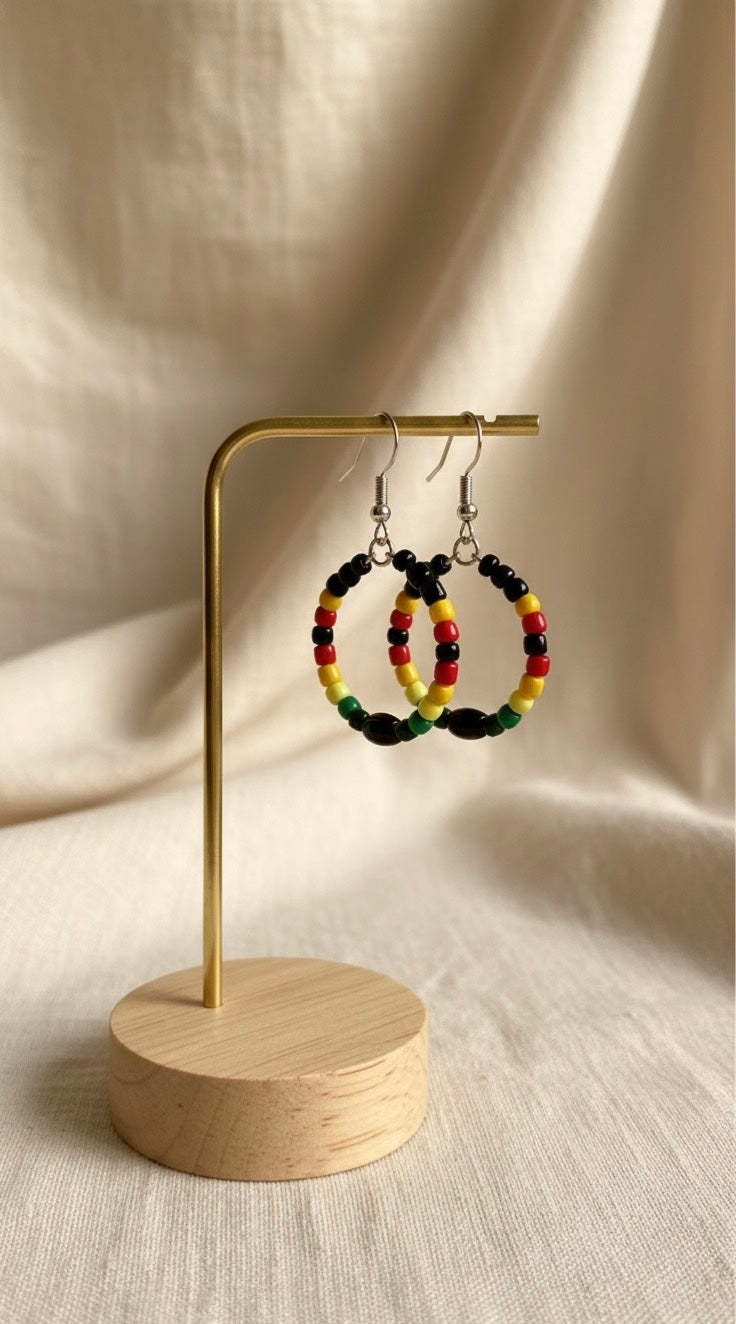 Rasta Beaded Hoop Earrings – Handmade African-Inspired Jewelry