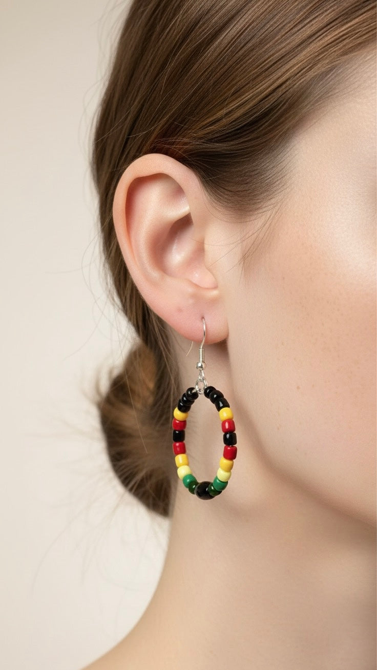 Rasta Beaded Hoop Earrings – Handmade African-Inspired Jewelry
