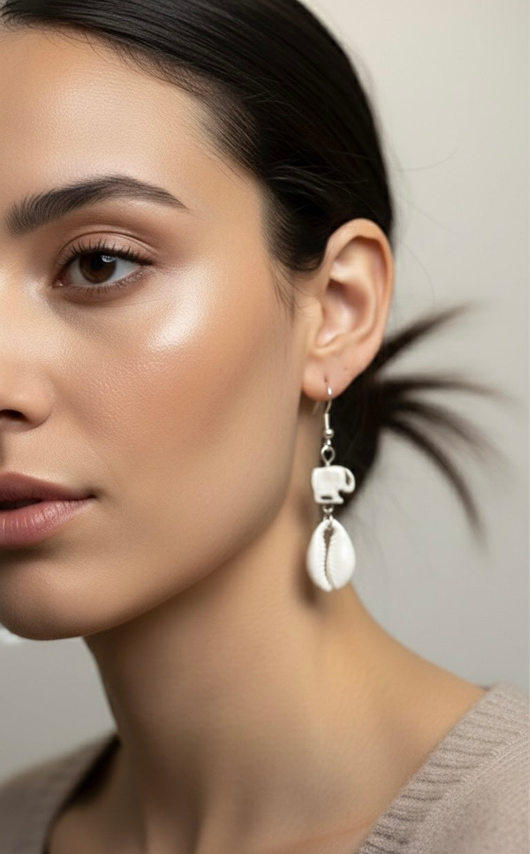 Cowrie Shell Drop Earrings – Natural Beach-Inspired Jewelry