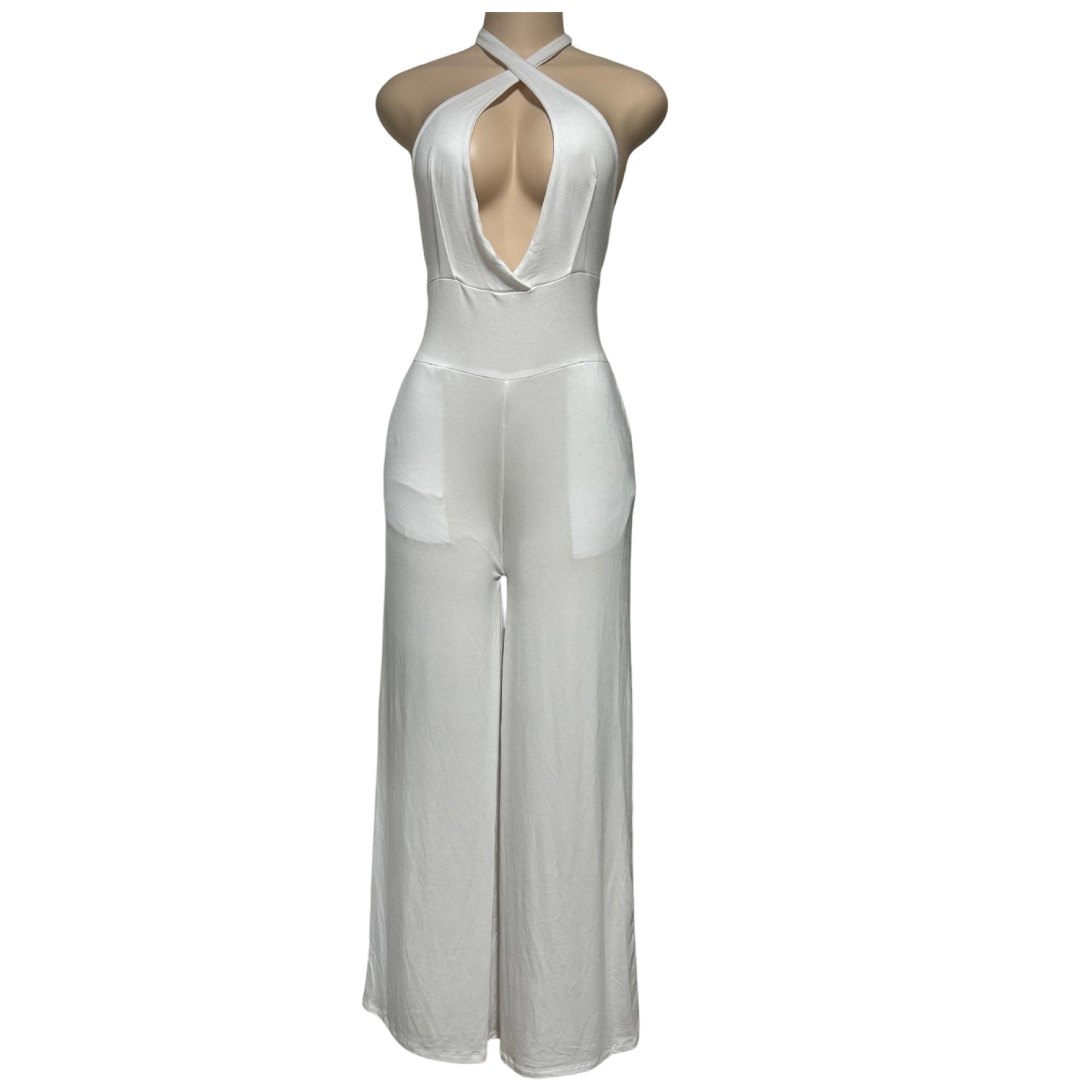 Jumpsuit - Wide Leg Jumper w/Deep V Halter