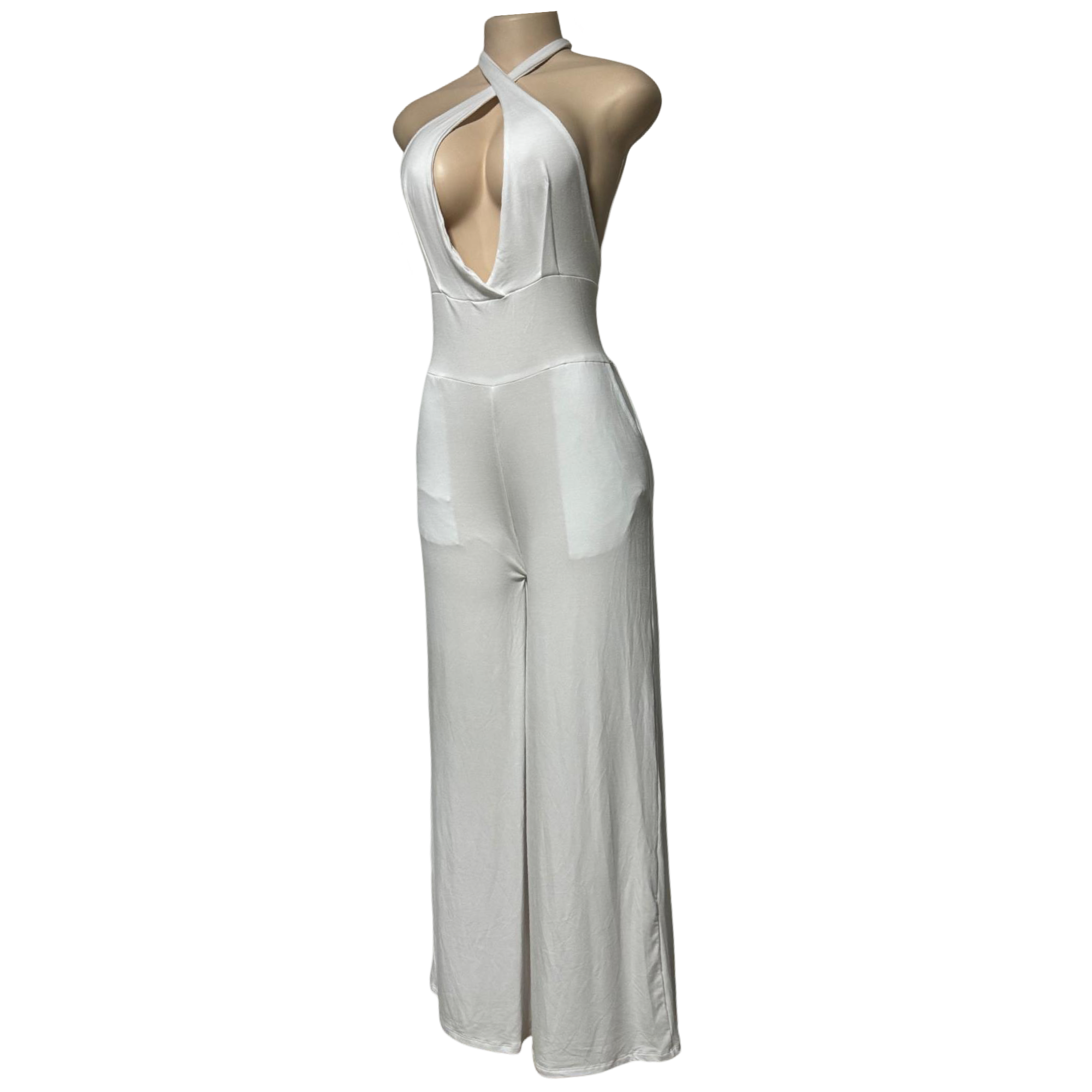 Jumpsuit - Wide Leg Jumper w/Deep V Halter