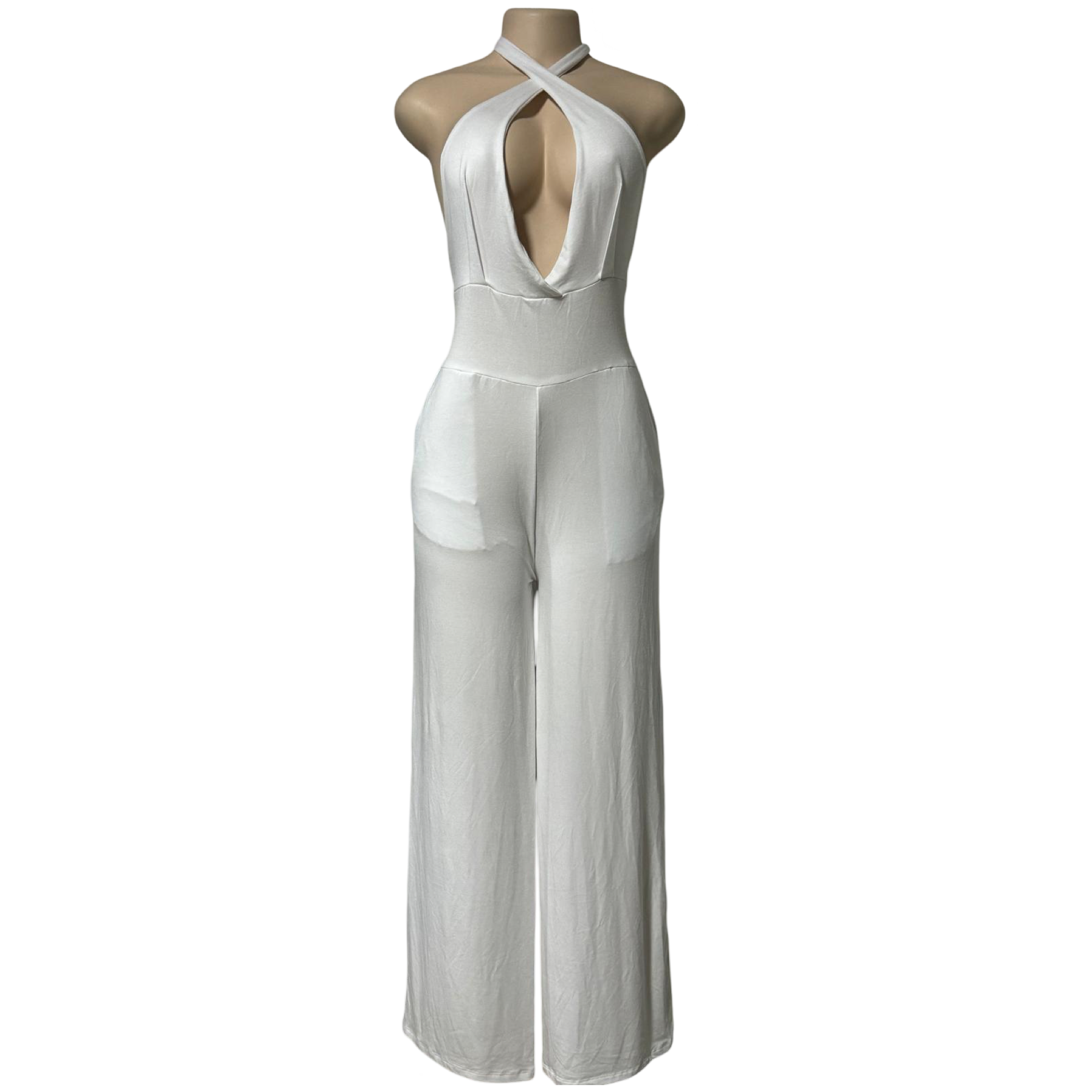 Jumpsuit - Wide Leg Jumper w/Deep V Halter