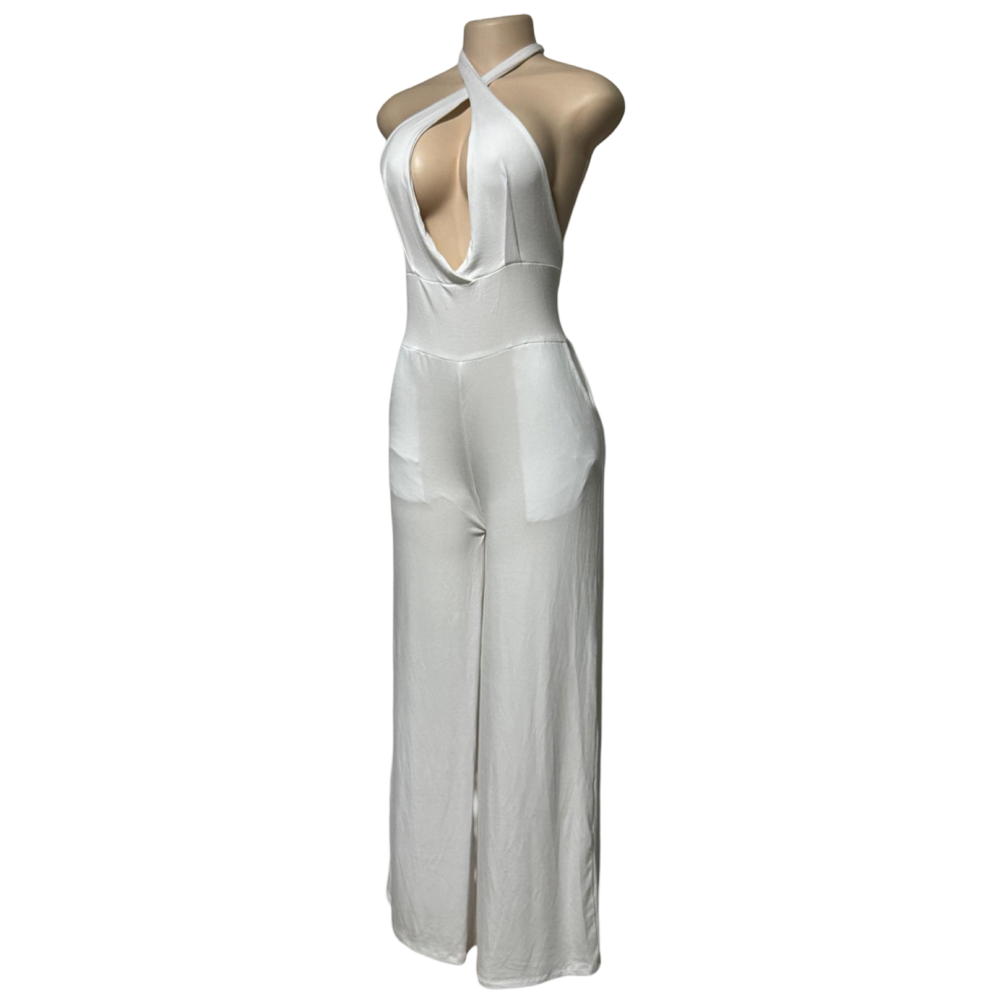 Jumpsuit - Wide Leg Jumper w/Deep V Halter