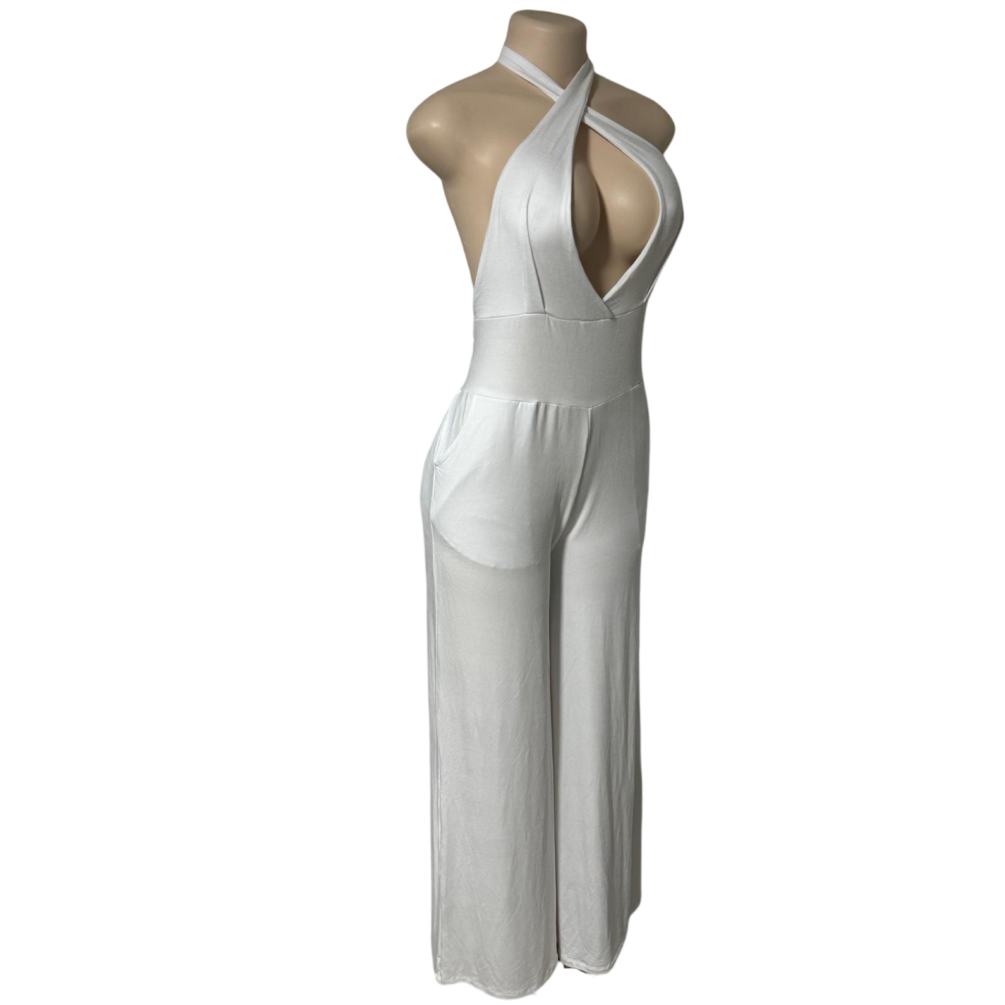 Jumpsuit - Wide Leg Jumper w/Deep V Halter