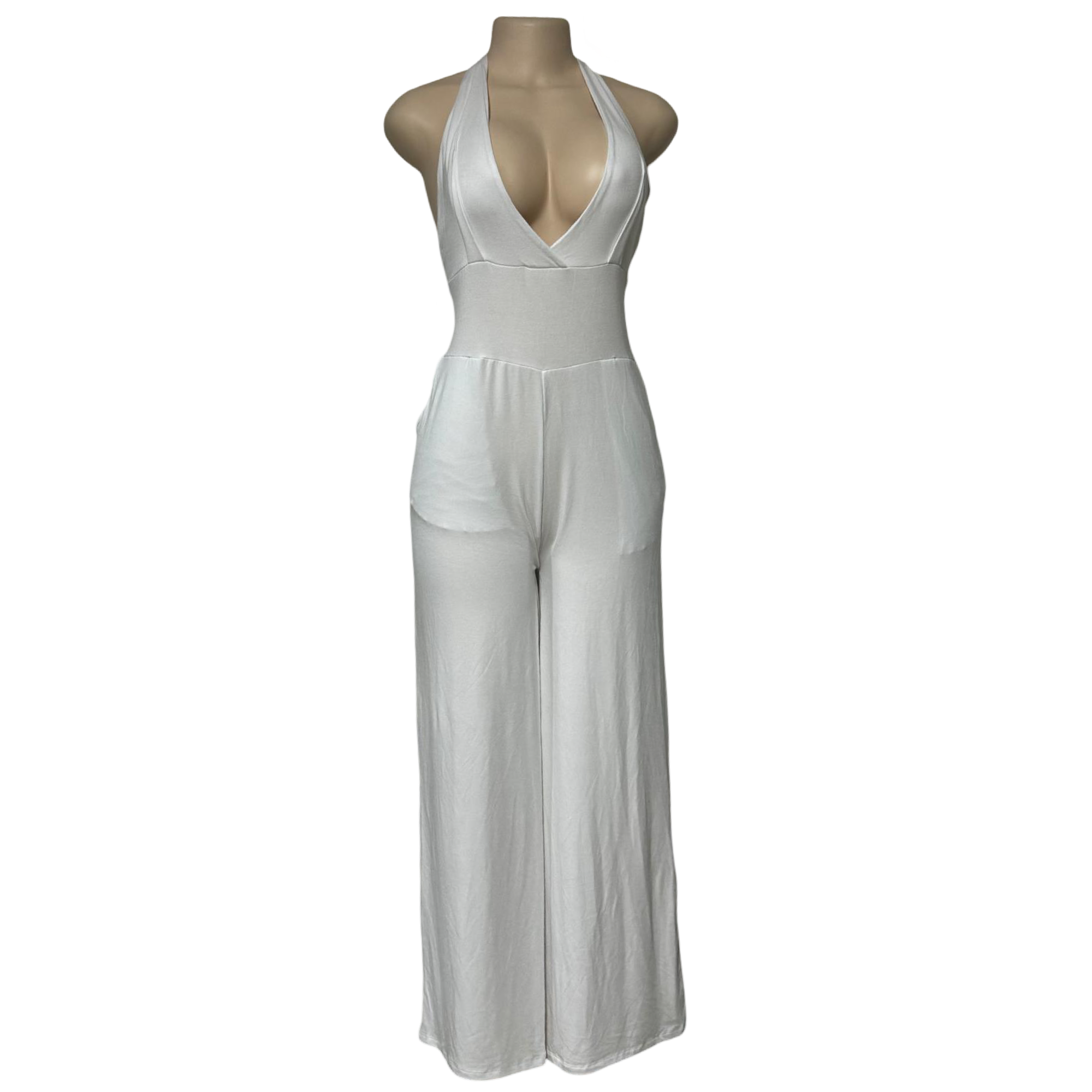 Jumpsuit - Wide Leg Jumper w/Deep V Halter