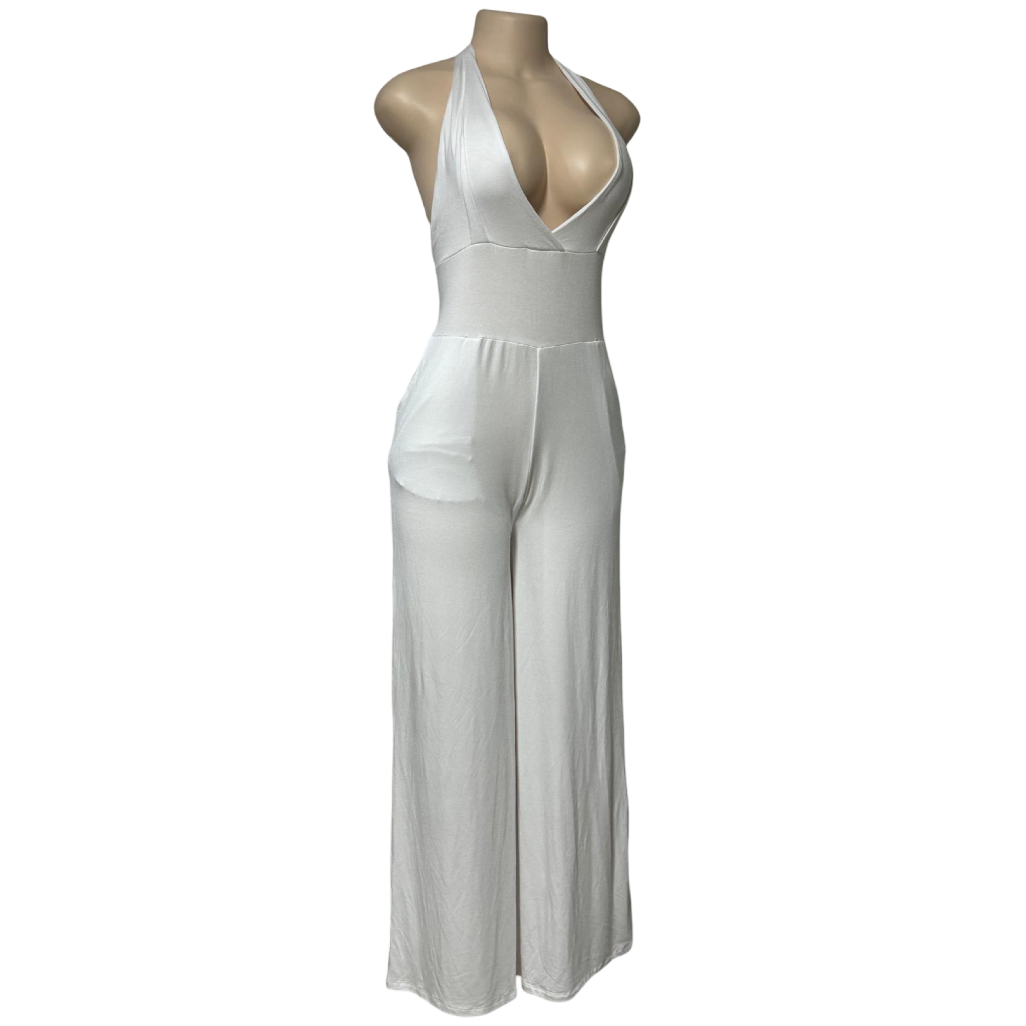 Jumpsuit - Wide Leg Jumper w/Deep V Halter