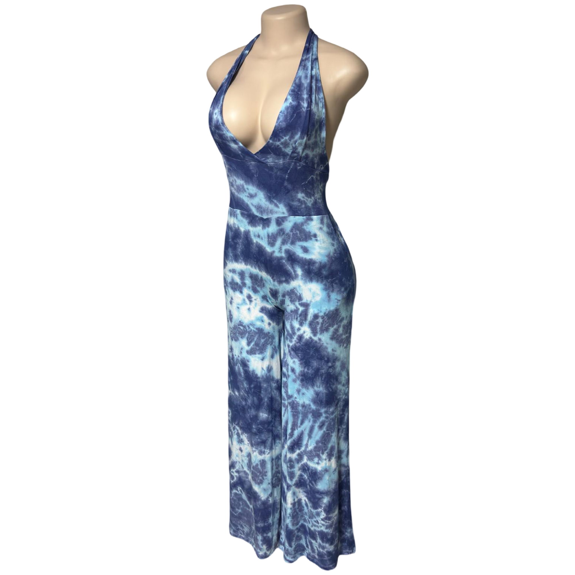 Jumpsuit - Tie Dye Wide Leg Jumper w/Deep V Halter