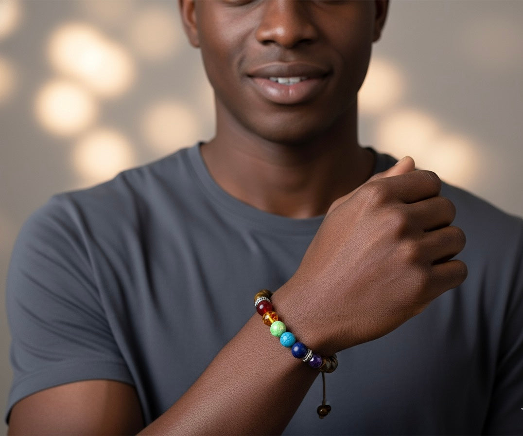 Tiger's Eye Bracelet W/7 Chakra Beads.