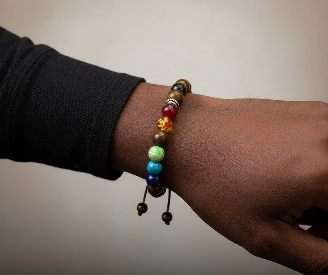 Tiger's Eye Bracelet W/7 Chakra Beads.