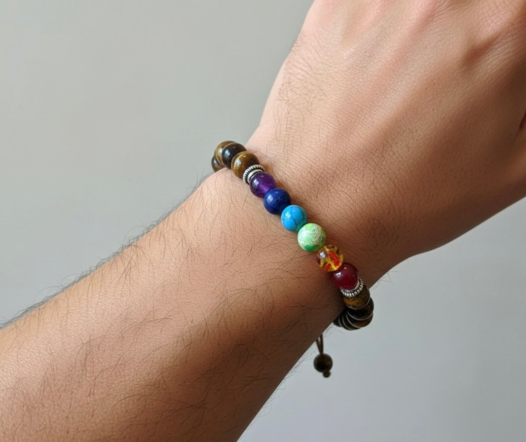 Tiger's Eye Bracelet W/7 Chakra Beads.