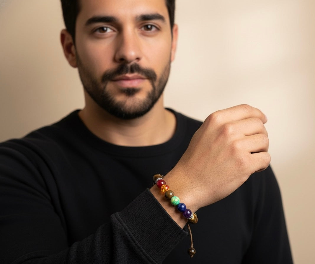 Tiger's Eye Bracelet W/7 Chakra Beads.