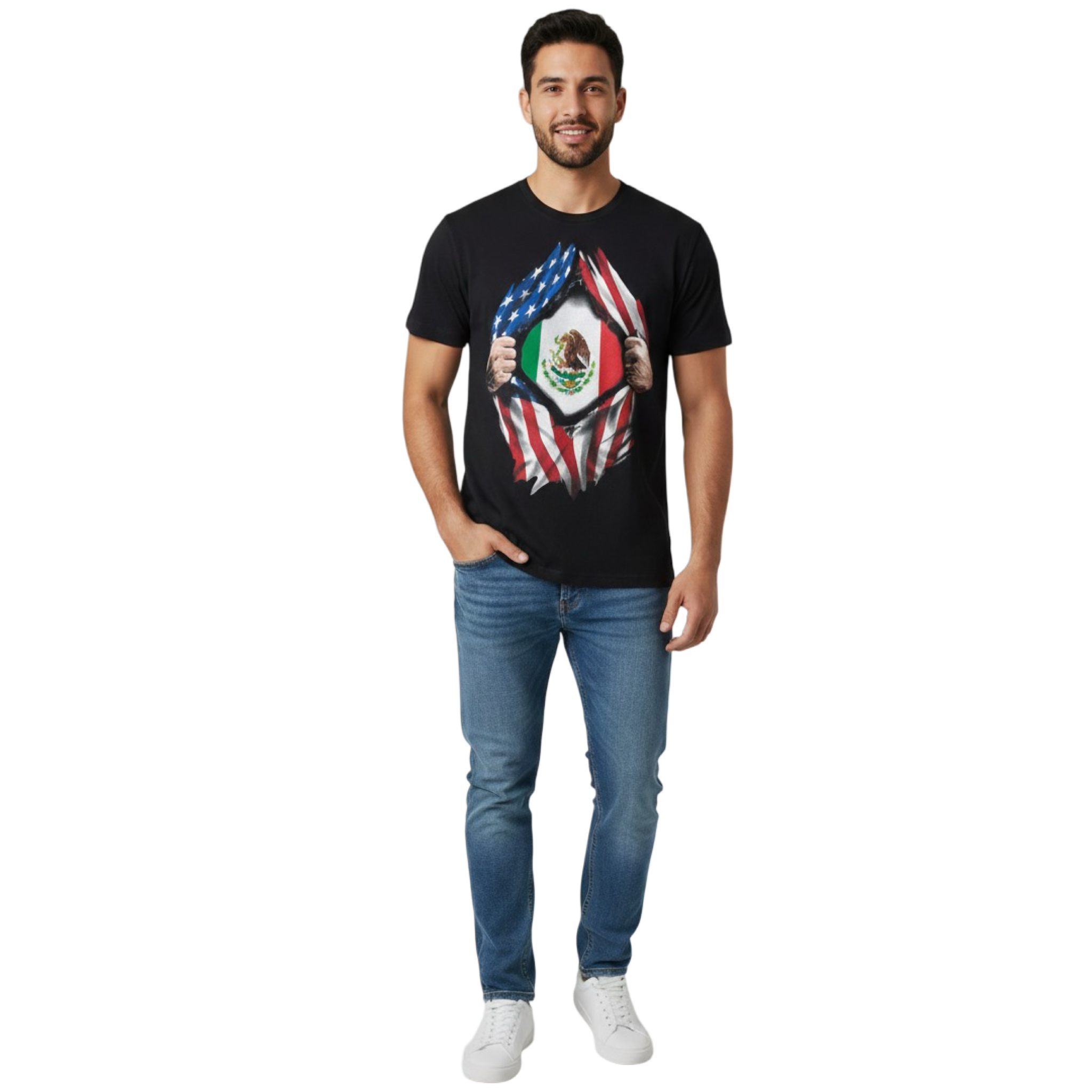 Tee Shirt - Mexico Flag Inside Heart American Flag