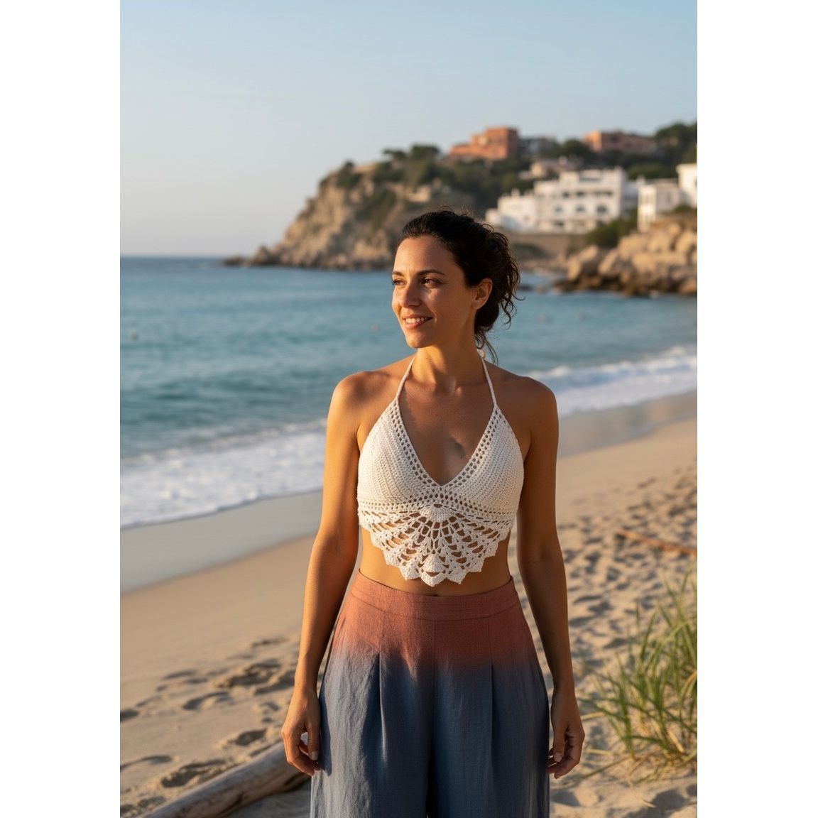 Knitting Deep V Crop Top.