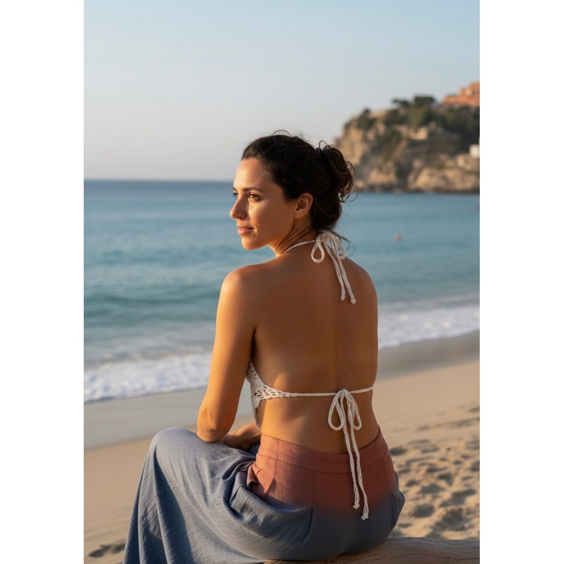 Knitting Deep V Crop Top.