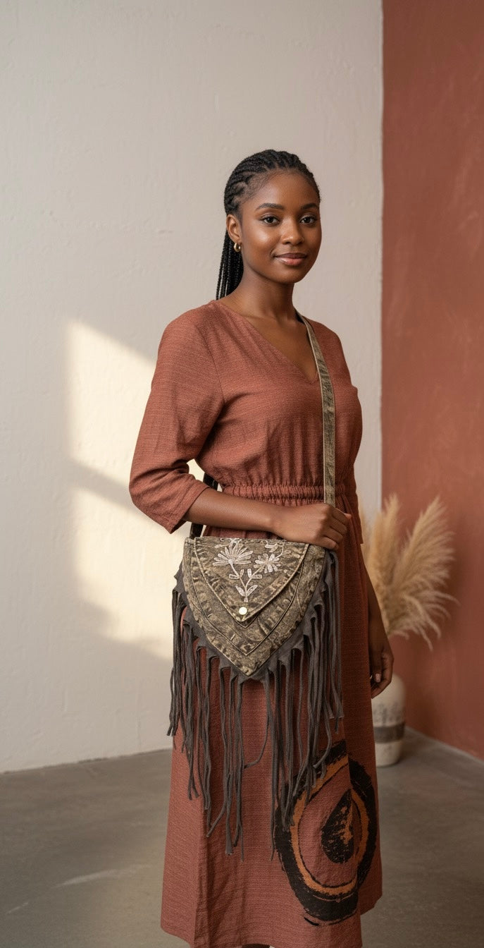 Bag - Purple Stonewashed Fringe Bag