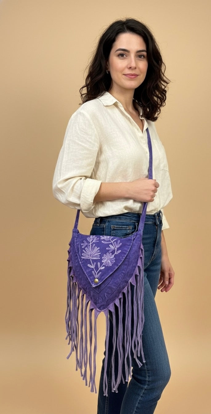 Bag - Purple Stonewashed Fringe Bag