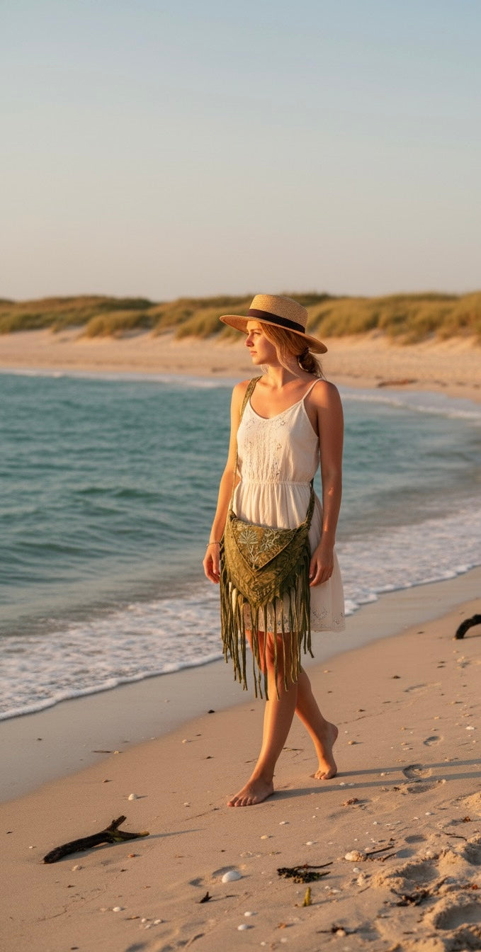 Bag - Purple Stonewashed Fringe Bag