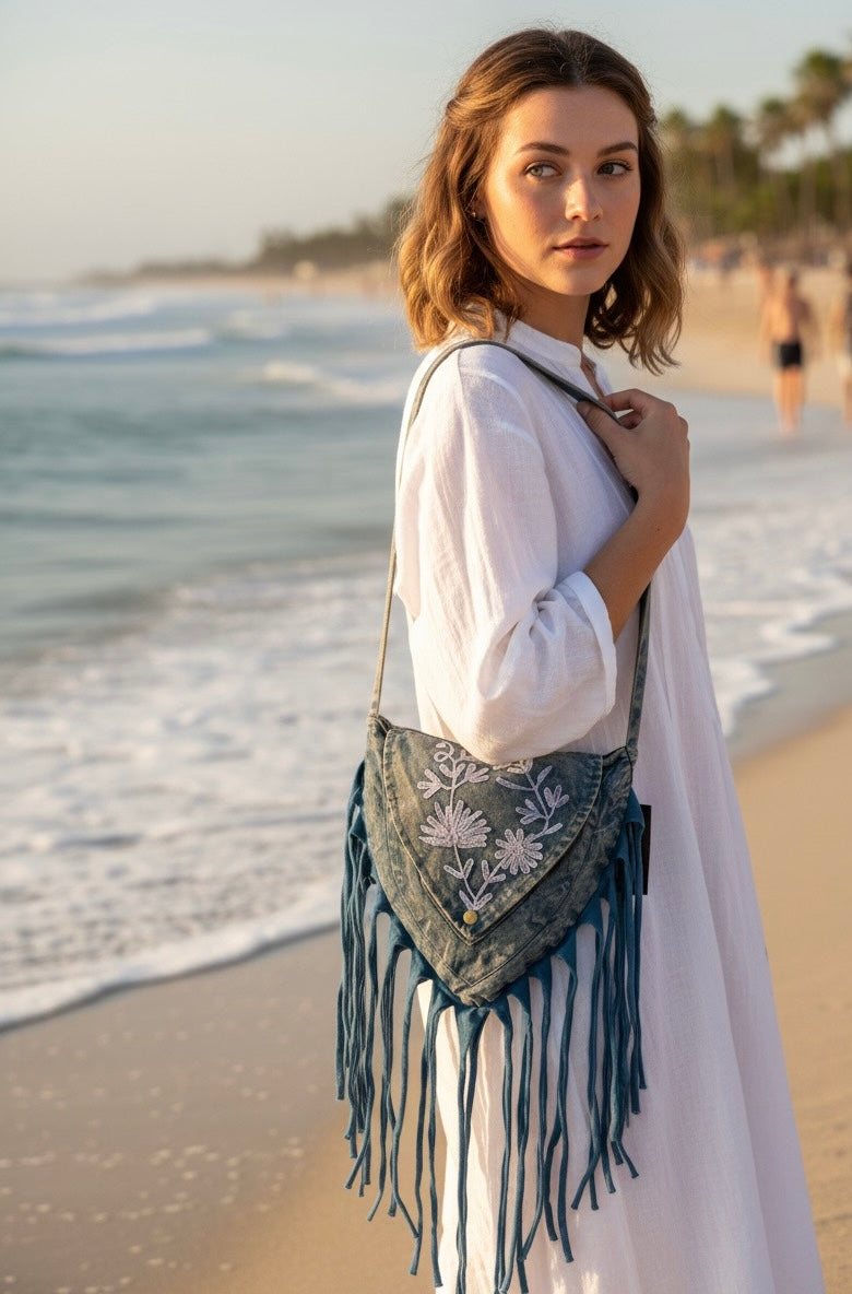 Bag - Purple Stonewashed Fringe Bag