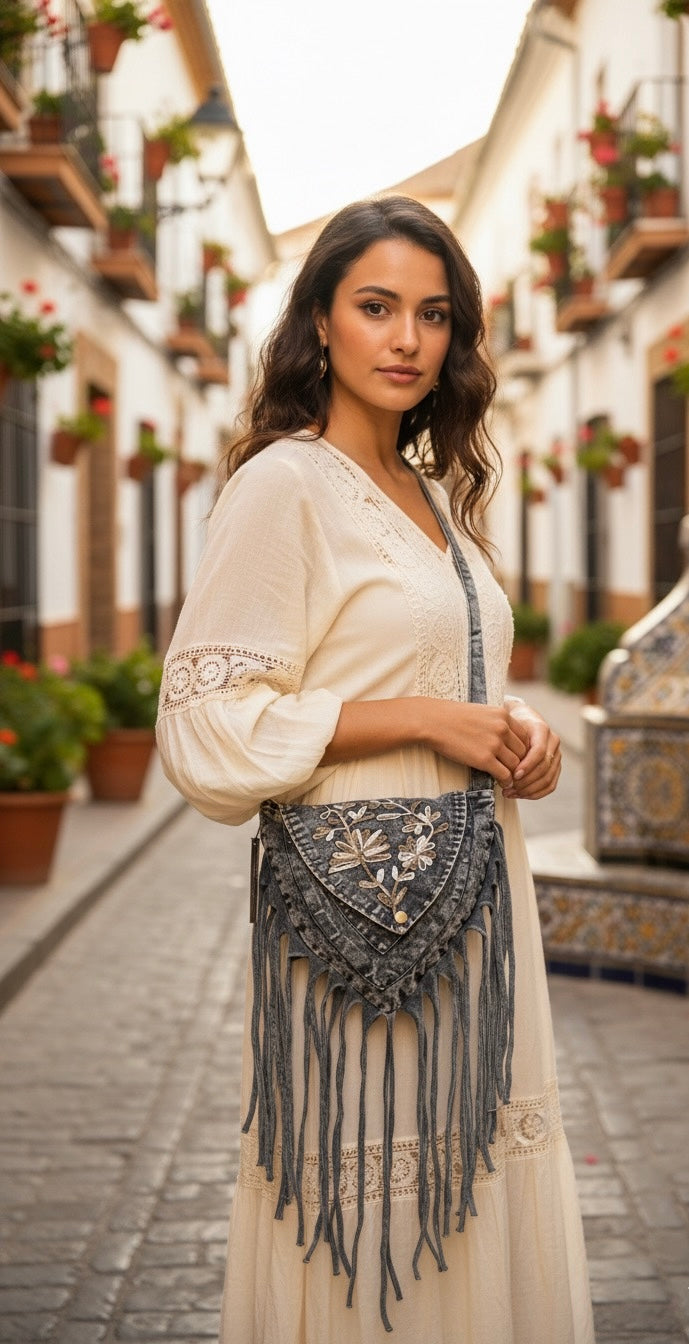 Bag - Purple Stonewashed Fringe Bag