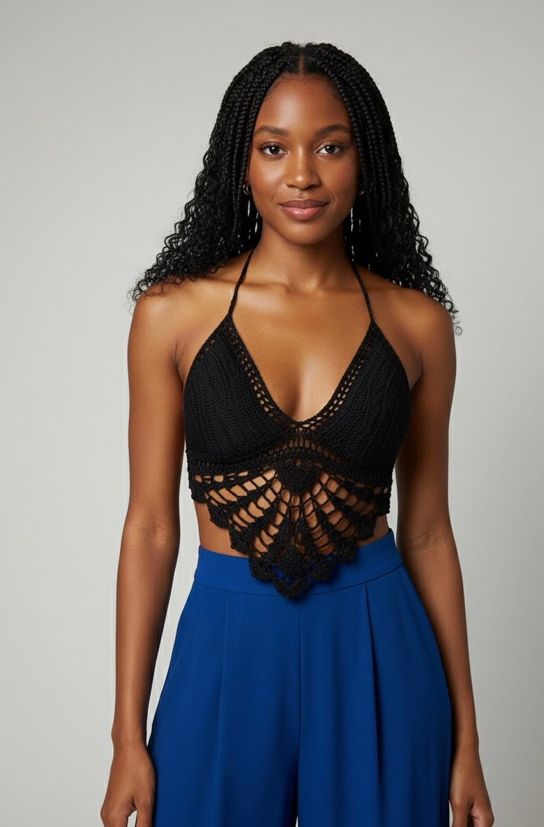 Knitting Deep V Crop Top