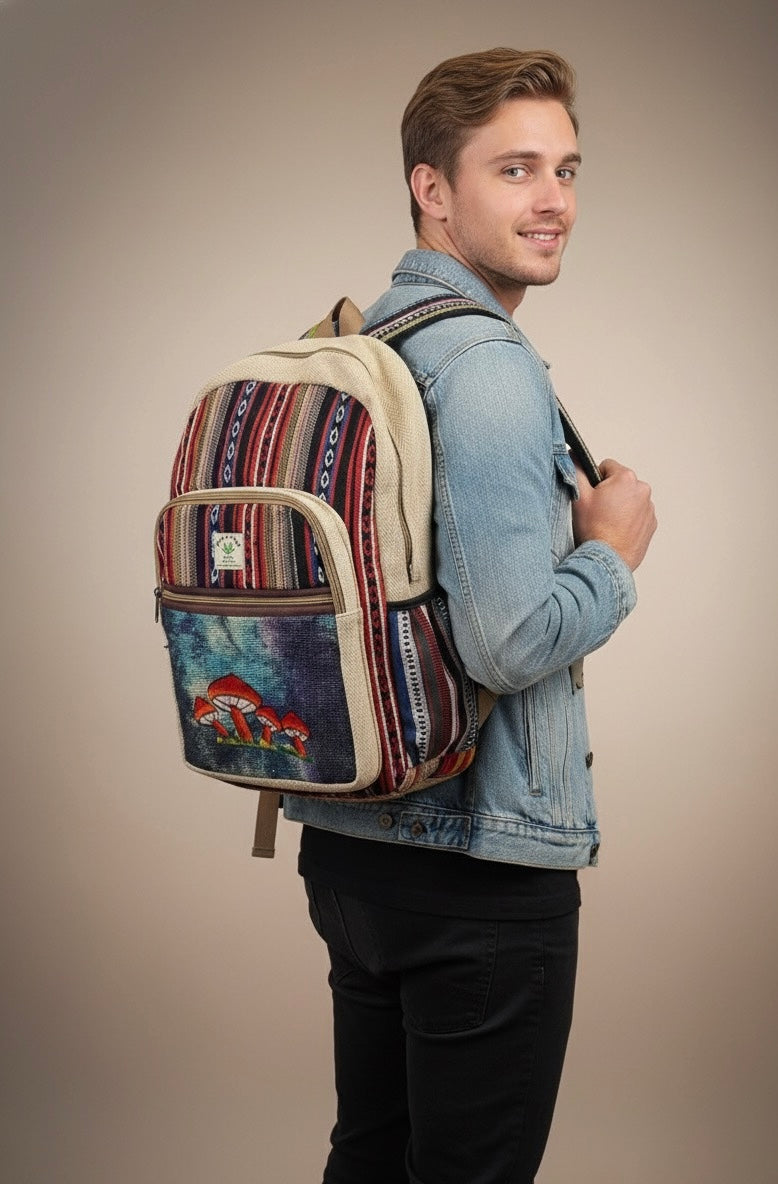 Embroidery Mushroom Hemp Backpack