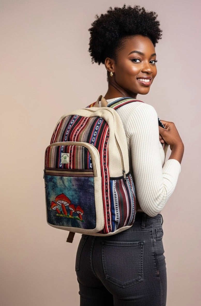Embroidery Mushroom Hemp Backpack