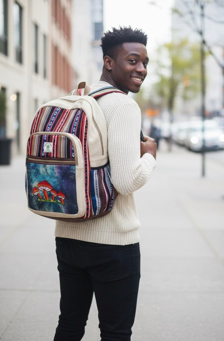 Embroidery Mushroom Hemp Backpack