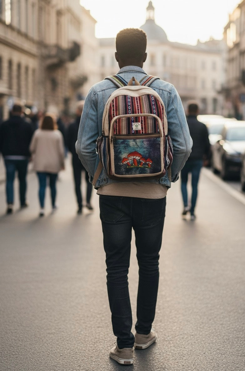 Embroidery Mushroom Hemp Backpack