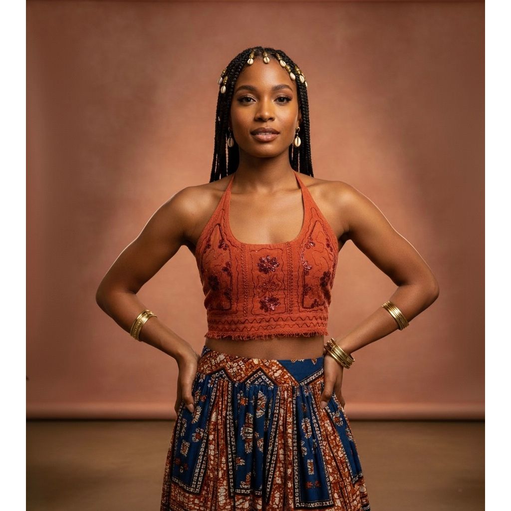 Tops - Embroidery Floral Halter Tops /Old Rose