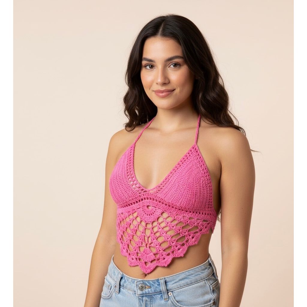 Knitting Deep V Crop Top.