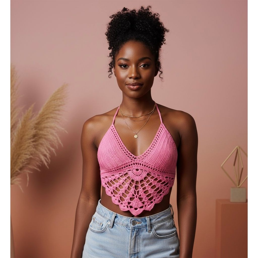 Knitting Deep V Crop Top.