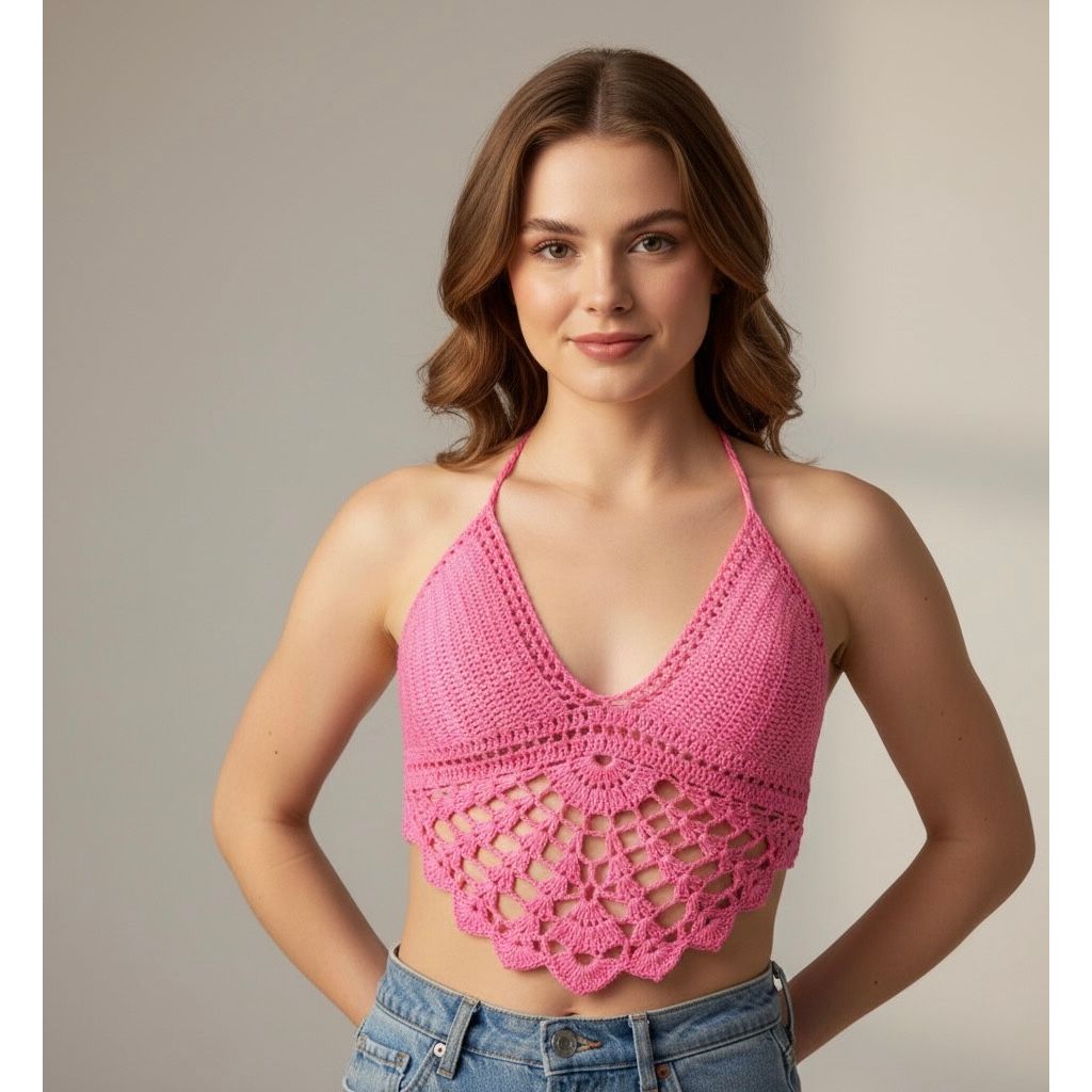 Knitting Deep V Crop Top.