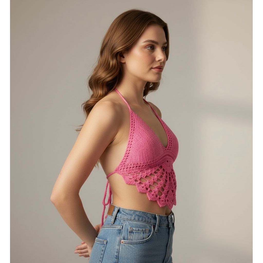 Knitting Deep V Crop Top.