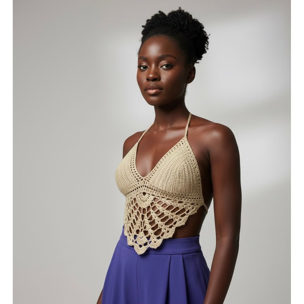 Knitting Deep V Crop Top.