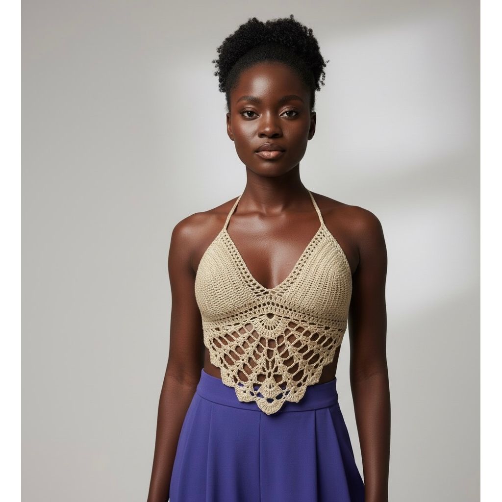 Knitting Deep V Crop Top.