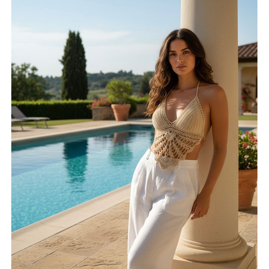 Knitting Deep V Crop Top.