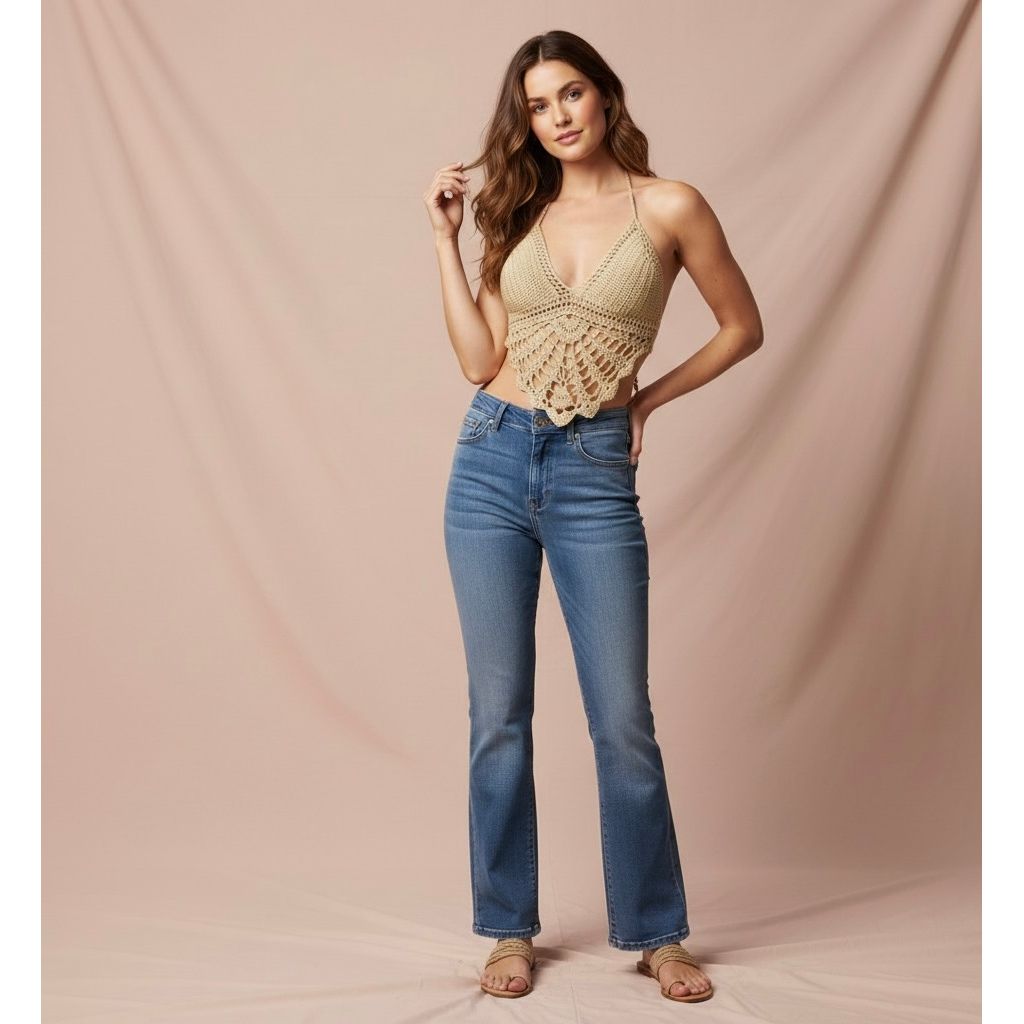 Knitting Deep V Crop Top.