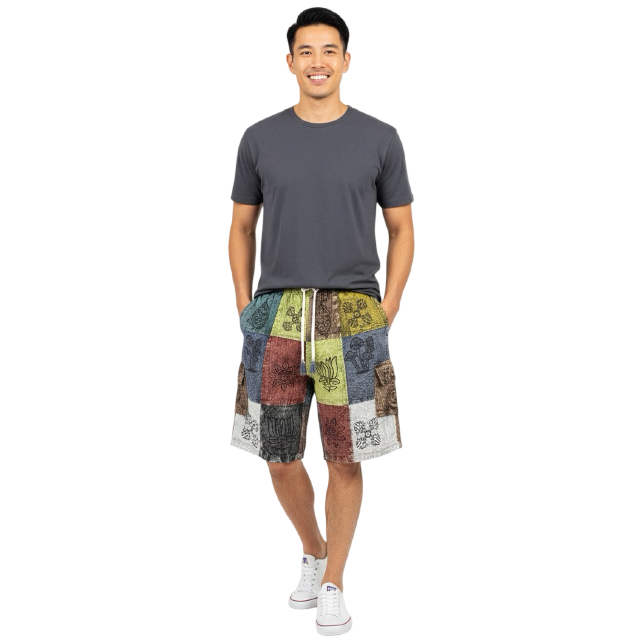 Shorts - Patchwork shorts w/drawstring