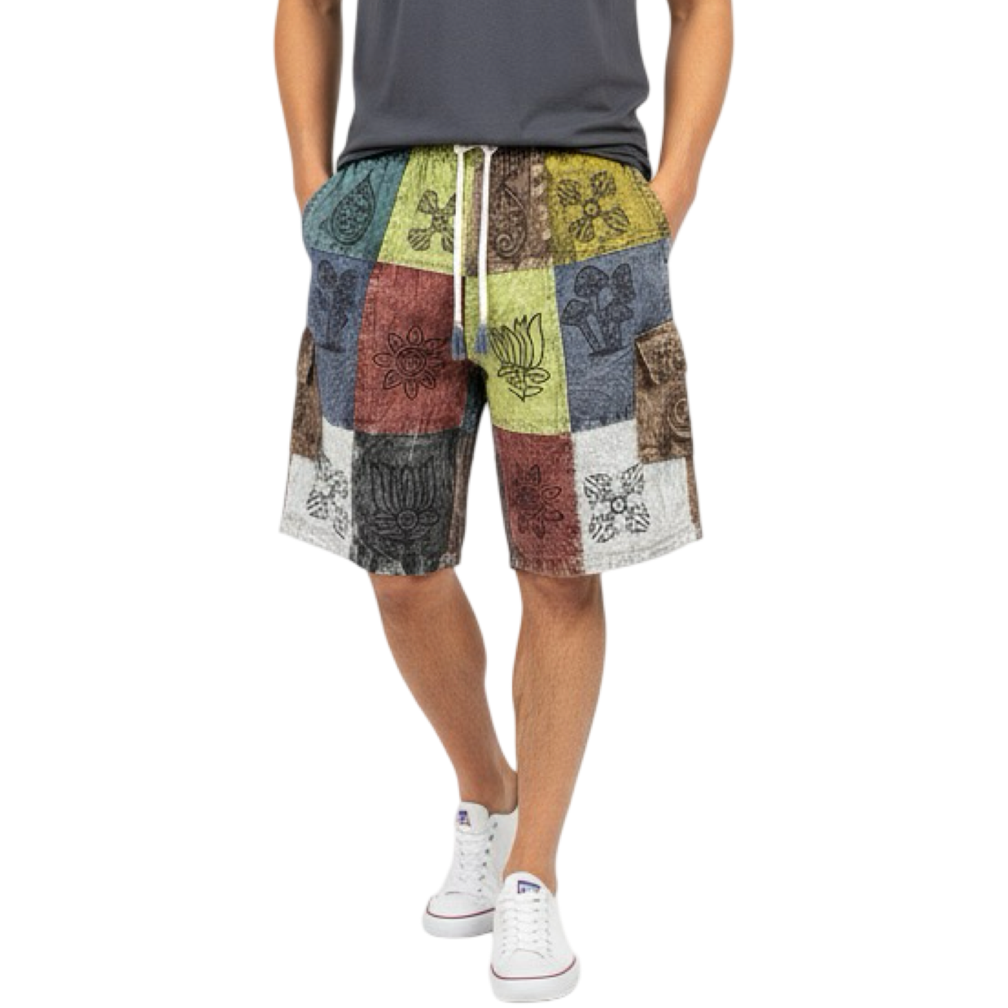 Shorts - Patchwork shorts w/drawstring