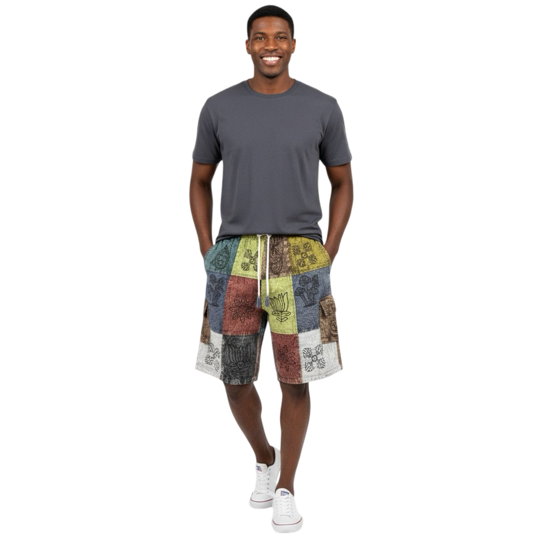 Shorts - Patchwork shorts w/drawstring