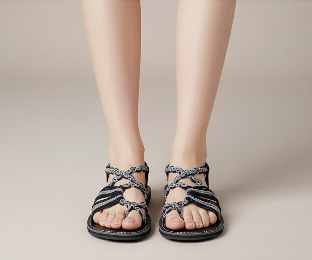 Shoes - Braided Sandals Black/Grey