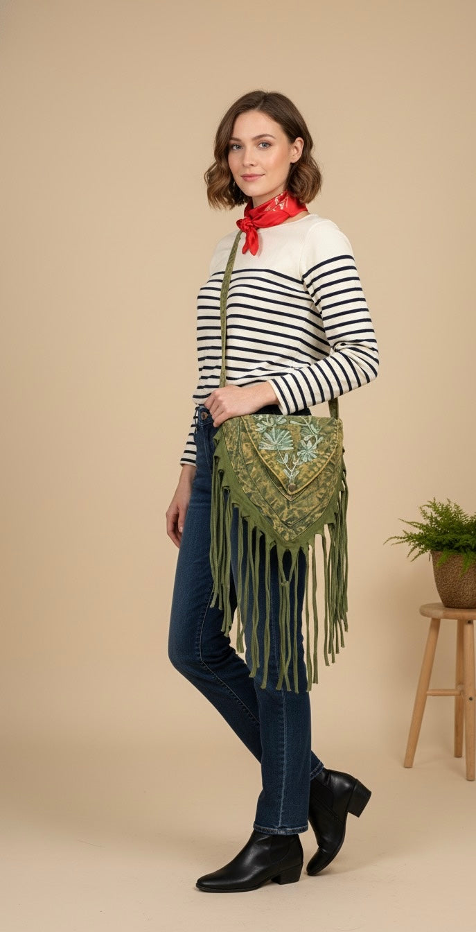 Bag - Brown Stonewashed Fringe Bag