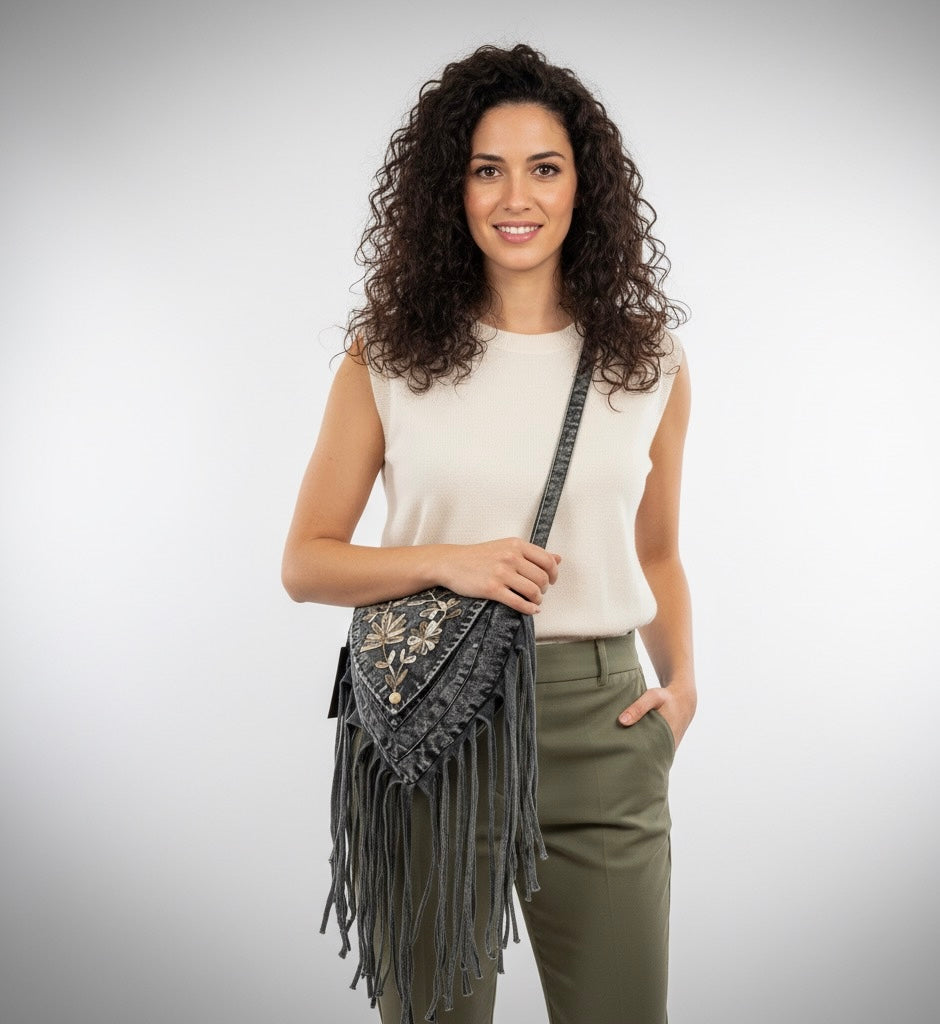 Bag - Black Stonewashed Fringe Bag