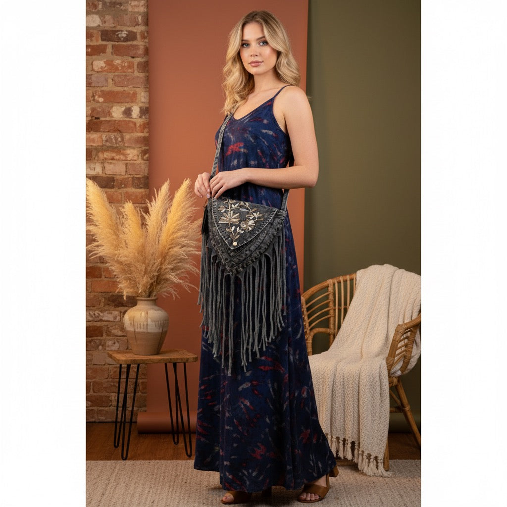 Bag - Black Stonewashed Fringe Bag