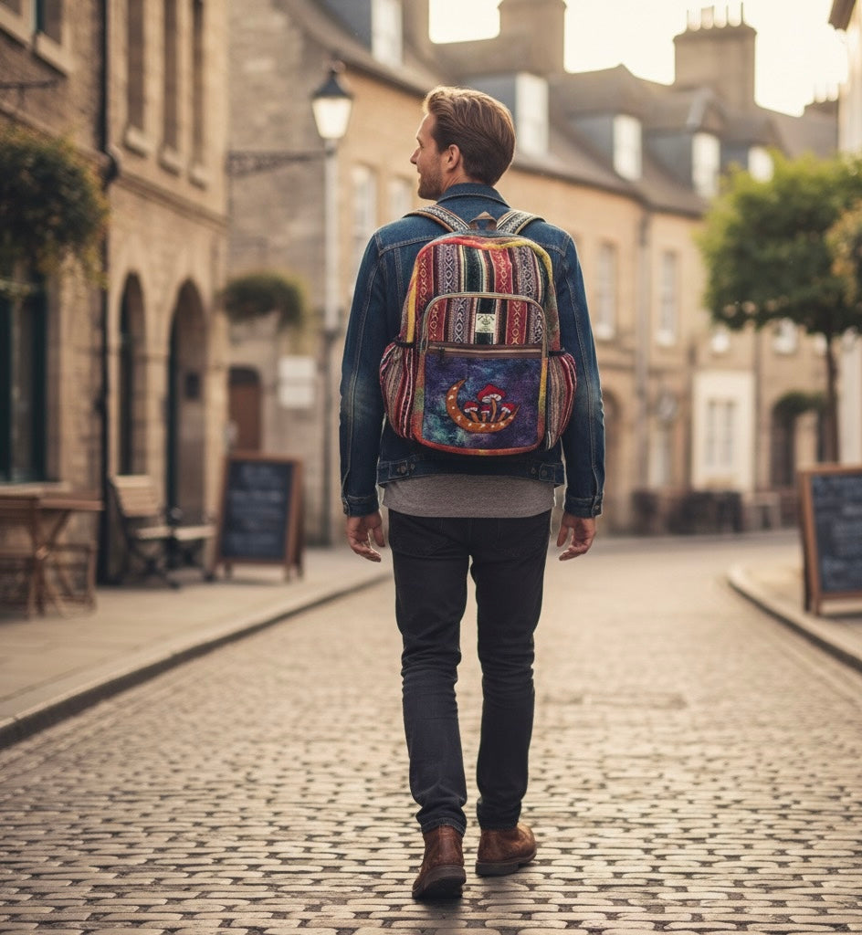 Embroidery Mushroom Moon Hemp Backpack