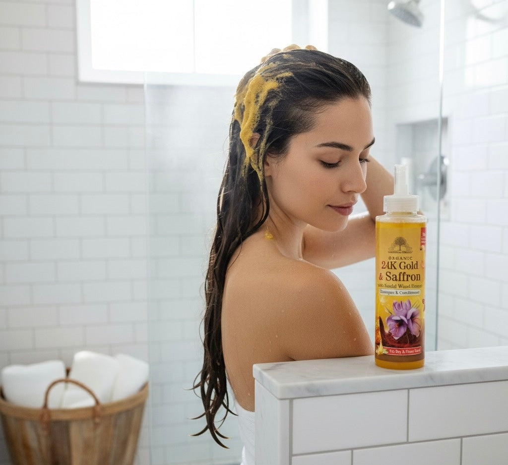 24K Gold & Saffron Shampoo and Conditioner.