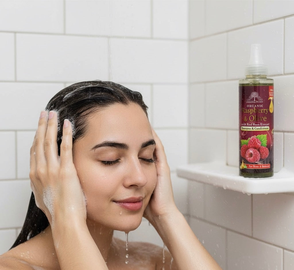 Raspberry & Olive Shampoo and Conditioner.