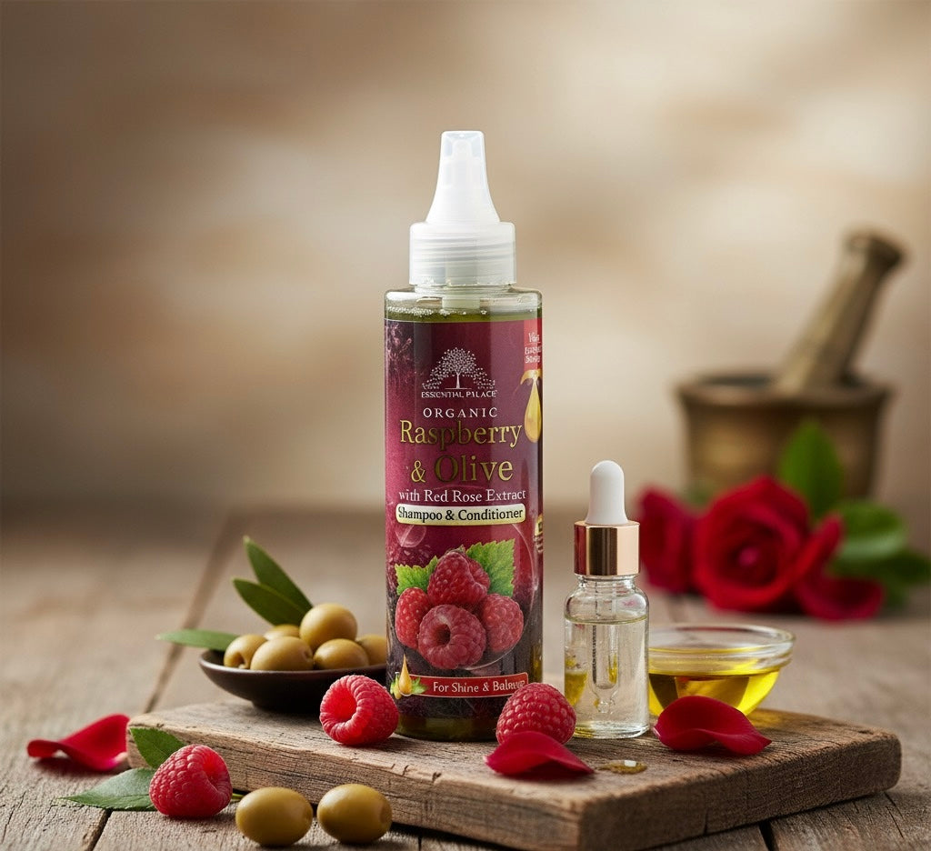 Raspberry & Olive Shampoo and Conditioner.