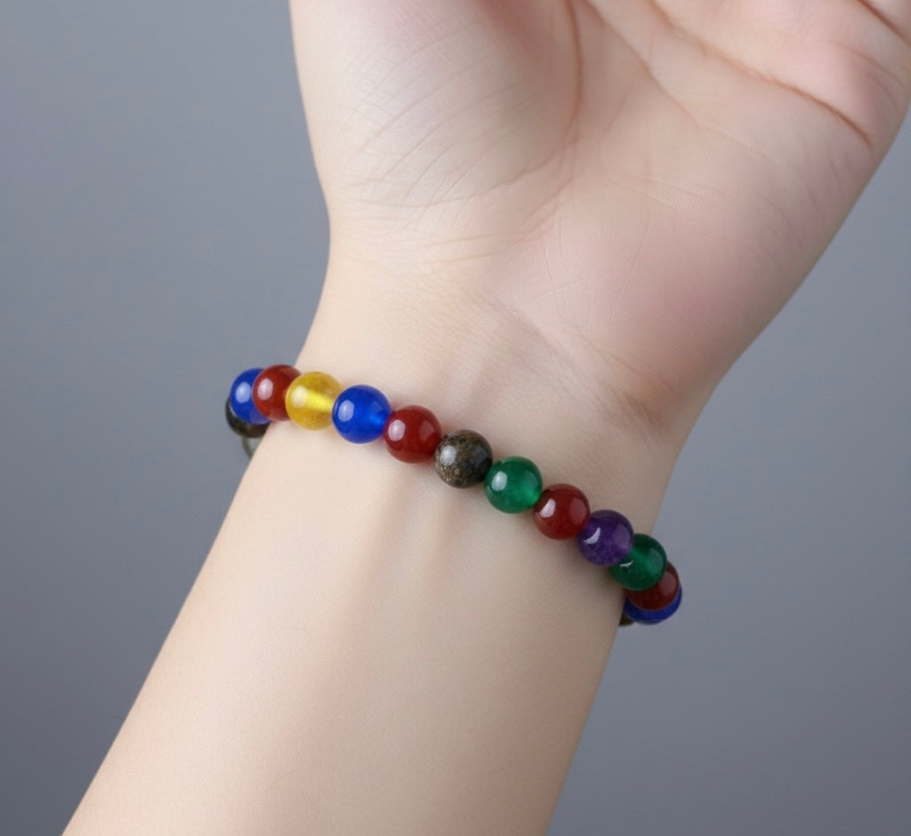 Mixed Natural Gemstone Chakra Bracelet.